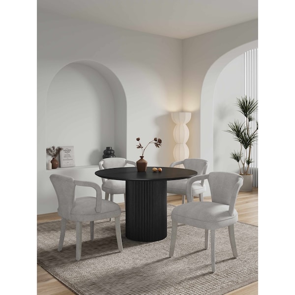 Manhattan Comfort 5-Piece Hathaway 47.24 Round Dining Set in Black with 4 Palmer Dining Armchairs in Silver Lining 4-DT03DC088AR-BKSL - main